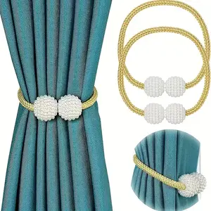 2pcs Imitation Pearl Curtain Ties, Curtain Hooks and Clips for Home Decoration, Interior Decoration Accessories, Perfect for Living Room, Bedroom and Office Use