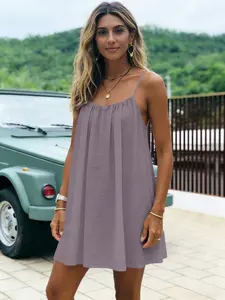 New Solid Backless Strap Short Dress, Loose Casual Home Wear, Sleeveless Style, Comfortable Fit, Perfect for Daily Use
