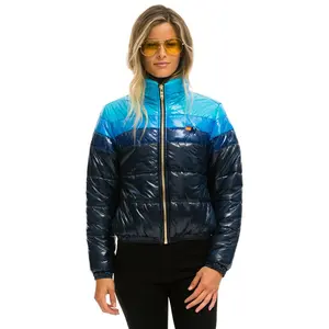 COLOR BLOCK LUXE APRES PUFFER JACKET - GLOSSY NAVY