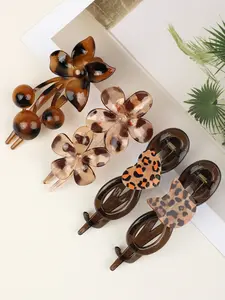 4pcs Women's Fine Hair Clip Leopard Print Twist Claw Hair Clip, Large Acrylic Large Flower Twist Clip 8-character Bow-tie Temperament Hair Clip, Suitable for Hair, Cute Fashion Hair Accessories