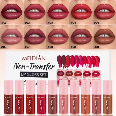 10Pcs Moisturizing Lip Glaze Set Cosmetic Waterproof Non Stick Cup Lipstick Easy to apply Hydrating Lip Glossy High Pigmented Lip Tint Long Lasting Makeup summeressentials