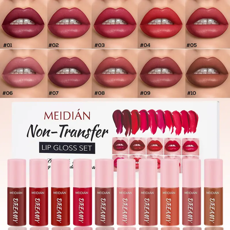 10Pcs Moisturizing Lip Glaze Set Cosmetic Waterproof Non Stick Cup Lipstick Easy to apply Hydrating Lip Glossy High Pigmented Lip Tint Long Lasting Makeup summeressentials