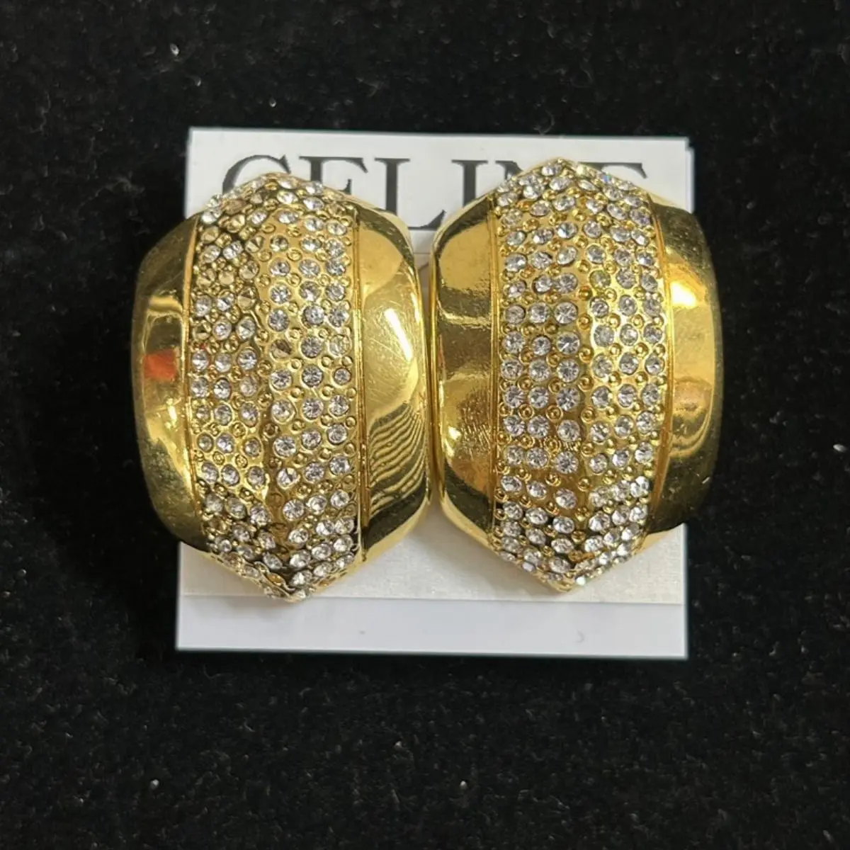 Pre-owned Celine As Shown Shoulder Bags Vintage Gold Rhinestone Half Hoop Clip On Earrings 10264212