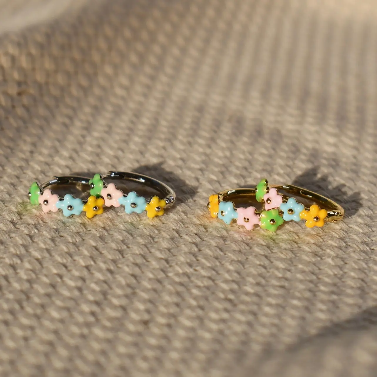 Flower Hoop Earrings | Gold-Plated Colorful Hoops, Silver Floral Hoops, Statement Jewelry, Dainty Enamel Hoops, Spring Summer Jewelry