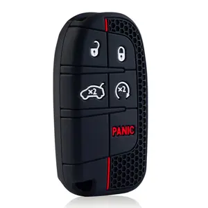 5-Button Smart Key Case Cover for Jeep Renegade, for Cherokee, for Dodge Journey, Charger, for Chrysler 200, 300, 300 Shell Fob - Durable Silicone, Red & Design, Ergonomic Grip, Vehicle Security, Sleek Design, Highquality Material