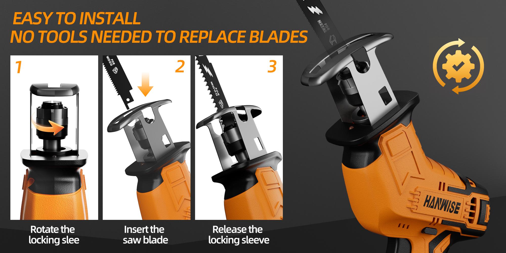 HANWISE's newly upgraded electric reciprocating saw, equipped with LED lighting and safety lock, for multi-purpose cutting, optional 1 or 2 batteries, including replaceable saw blades, discounted tool set, men's gift, Christmas gift