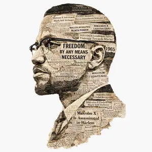 MALCOM X BLACK HISTORY MONTH DTF TRANSFER FOR T-SHIRT - Detailed Newspaper Design Freedom By Any Means Necessary