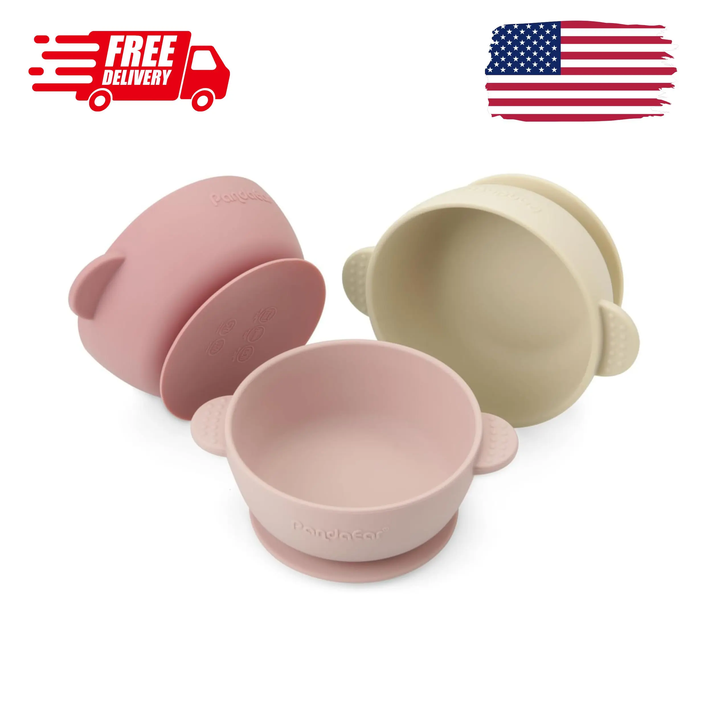 3 Pack Baby Bowls with Suction| Stay Put Silicone Pink