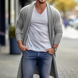Mens Shawl Collar Long Cardigan Knit Ruffle Fashion Sweater Drape Cape