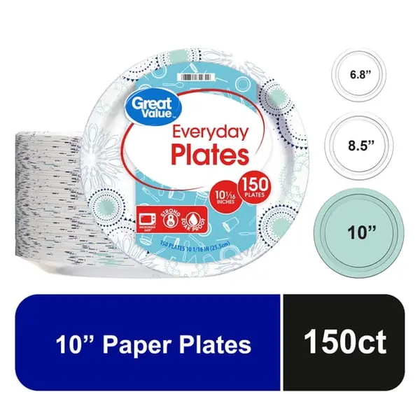 10 Inch Disposable Paper Plates, 150 Count, Round Plates for Everyday Use Pack