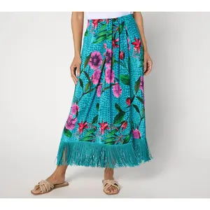 Attitudes by Renee Petite Como Jersey Fringe Sarong Skirt