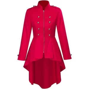 Women's Victorian Tailcoat Renaissance Tuxedo Coat Double Breasted Steampunk Ringmaster Zip Up Jacket Dress