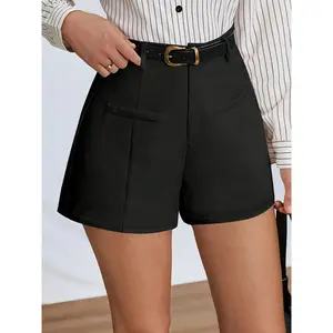 Women's solid color waist free slim fit shorts, elegant and fashionable casual shorts, suitable for work, office, business, women's underwear, suitable for wearing all seasonsRAIMENTRY