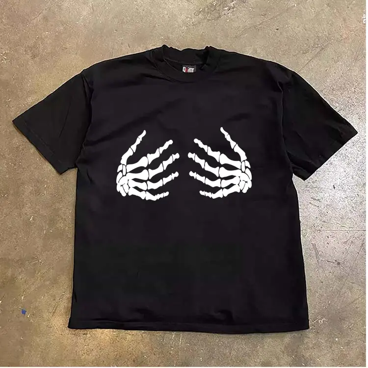 Black Skeleton Hand Graphic Oversized T-Shirt | Viral Unisex Streetwear Tee | 100% Cotton Short Sleeve Casual Shirt for Men & Women | Trendy Vintage Fashion Top | SKU abcdefghij
