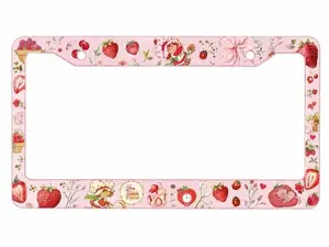 Cute Strawberry License Plate Frame, Pink Coquette Car Tag Holder, Kawaii Strawberry Shortcake Auto Accessories, Girly Car Decor Gift