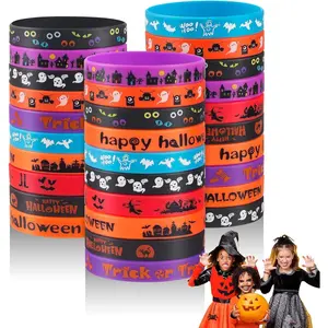 Z-PSD4 30pcs Halloween Rubber Bracelets for Kids Silicone Wristbands for Halloween Party Favors Supplies Rubber bracelets Bulk for kids&teens Gifts Holiday Trick or Treat Gifts and Goodie Bag Fillers