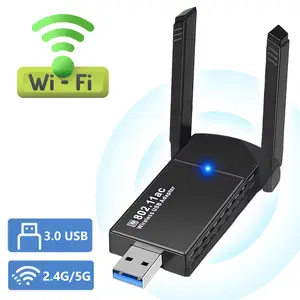 AC1300 USB WiFi Adapter, Dual 5dBi High Gain Antenna Wireless Network Card, Supports 2.4/5G Dual-Band WiFi Connection, Plug and Play, Portable Wireless Network Card, Fast Internet Access