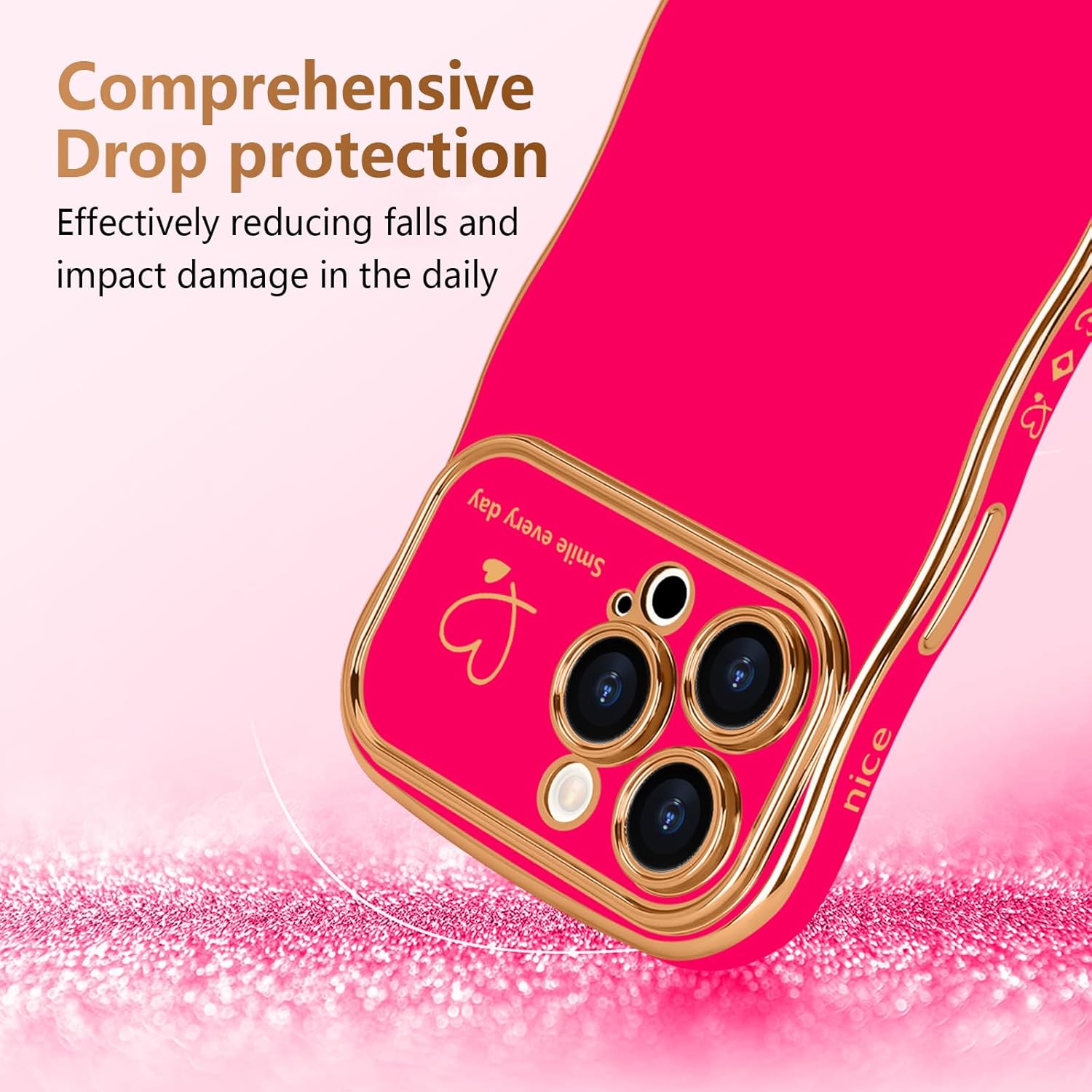 Cute Wave Shape with Love Heart Raised Camera Protection Phone case Accessories Durable Silicone Shiny Silicone Shiny Wavy Wireless