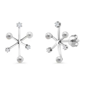 925 Sterling Silver Pearl And CZ Earrings, Silver Pearl Studs, Pearl Jewelry, June Birthstone Jewelry, Hypoallergenic Stud Earrings