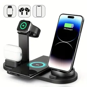 6 In 1 Wireless Charger Stand For iPhone 17 16 15 14 13 12 11 Pro Max Apple Watch Airpods Desk Phone Holder Fast Charging Dock Station Charging Dock Accessories