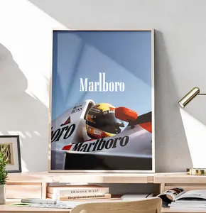 Ayrton Senna Helmet & F1 Car Print - Vintage Racing Poster