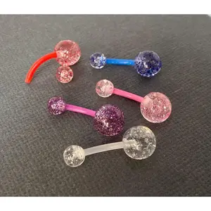 5pc Bulk Pack Bioflex Ultra Glitter Belly Rings 14g Navel Naval Body Jewelry