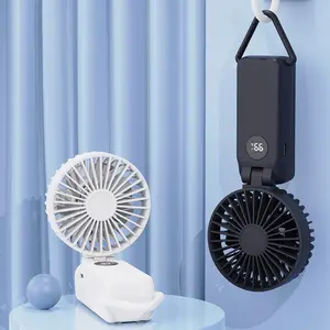 FAN Foldable Desktop Fan with LED Display, Handheld Fan with Hook, 1800mah Air Cooling, 3 Speeds, Portable Outdoor Hanging Fan