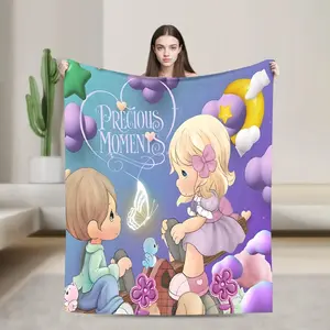 Precious Moments Designer Blanket Ultra Soft Flannel Cozy Warm All Season Easy Fold Air Conditioning Bedroom Couch Sofa Throw Decor Decorative Throw Perfect Birthday Gift Christmas Gift for Collectors Adults Viral Trending Cute Angel Aesthetic Style