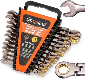 Flexible Ratcheting Wrench Set 12pcs Metric 8-19mm Flex-Head Spanner Gear Ring Ratchet Combination Wrenches Kit with Portable Organizer auto maintenance other