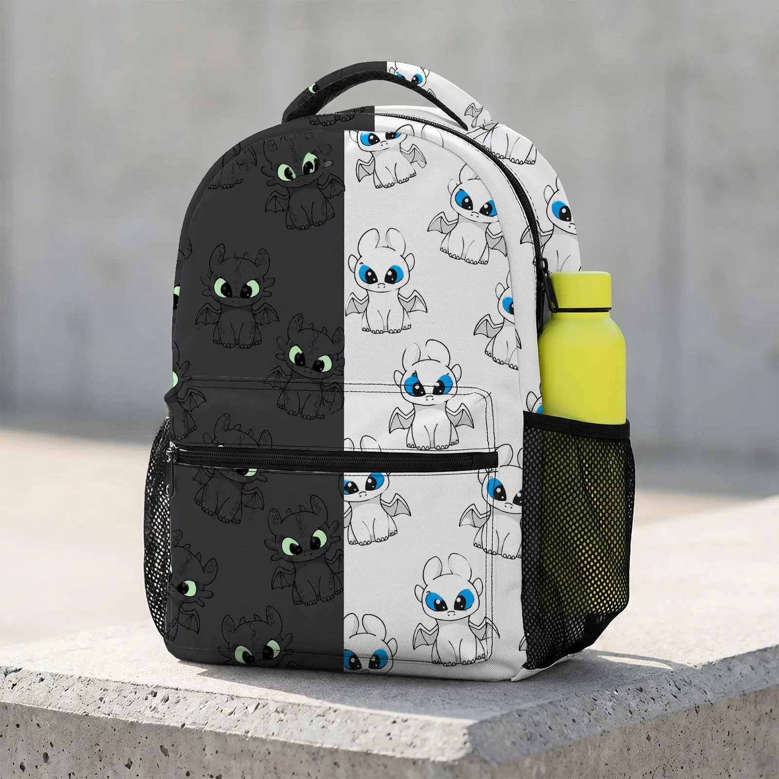 Unisex Kids Backpack, 17-in Light Polyester Cartoon Dragons Kawaii Print Bag - Prop 65 Safe Large School Travel Daypack with Water Bottle Holder for Teens (Ideal for School Trips)