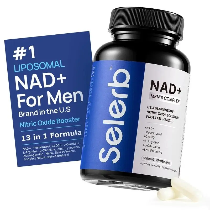 Selerb NAD+ Supplement for Men – With Liposomal-NAD+,CoQ10, L-Carnitine, L-Arginine, Maca & Ashwagandha – Energy, Circulation & Prostate Support – 30 Capsules