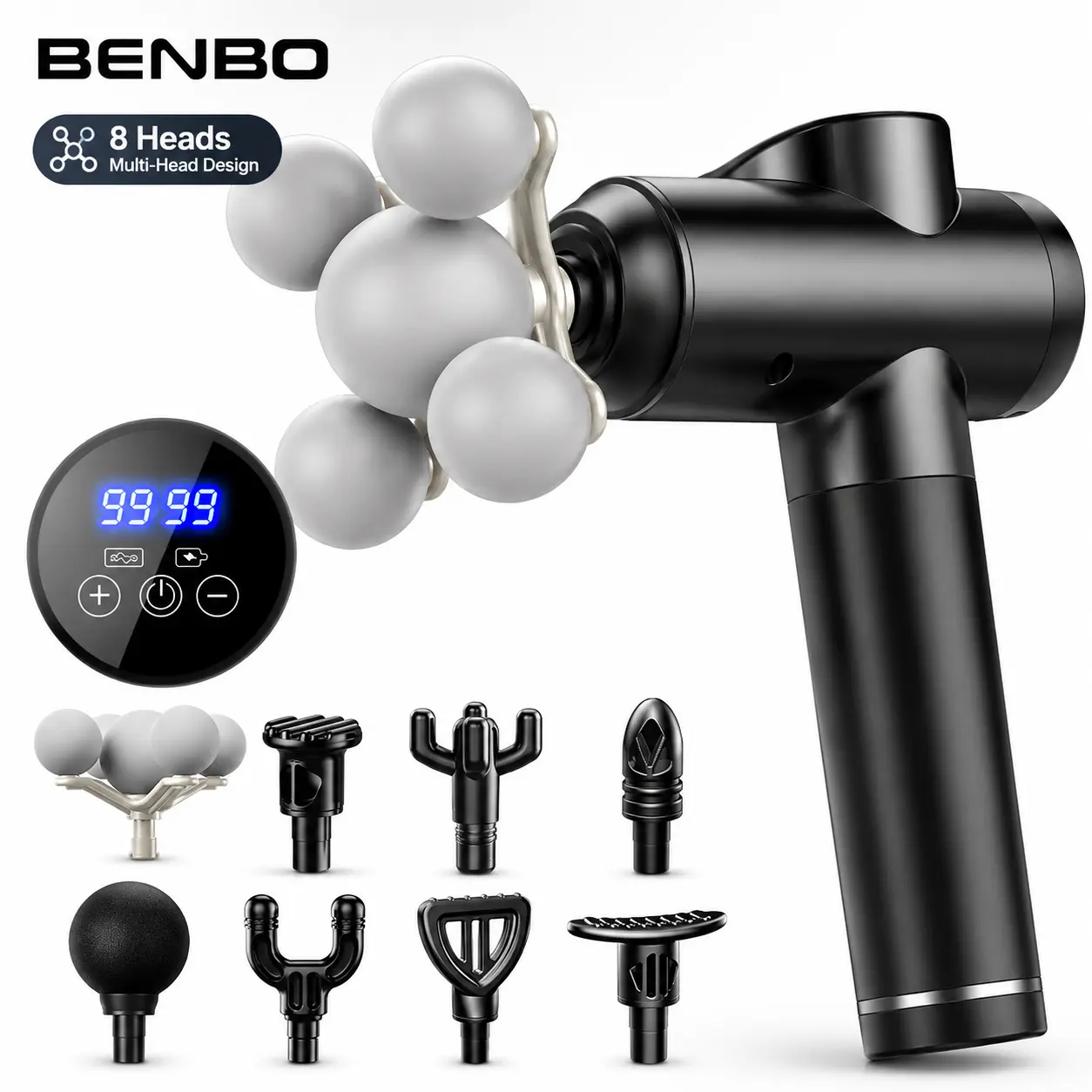 BENBO Multifunctional Massage Gun - 5 Massage Balls, 8 Replacement Heads, 99 Speeds, Muscle Relief & Therapy Tool, Portable for Home/Gym Fitness Use self care gear,Massagemachine Daily  Therapy in Neck, Back, Leg, Shoulder and Body