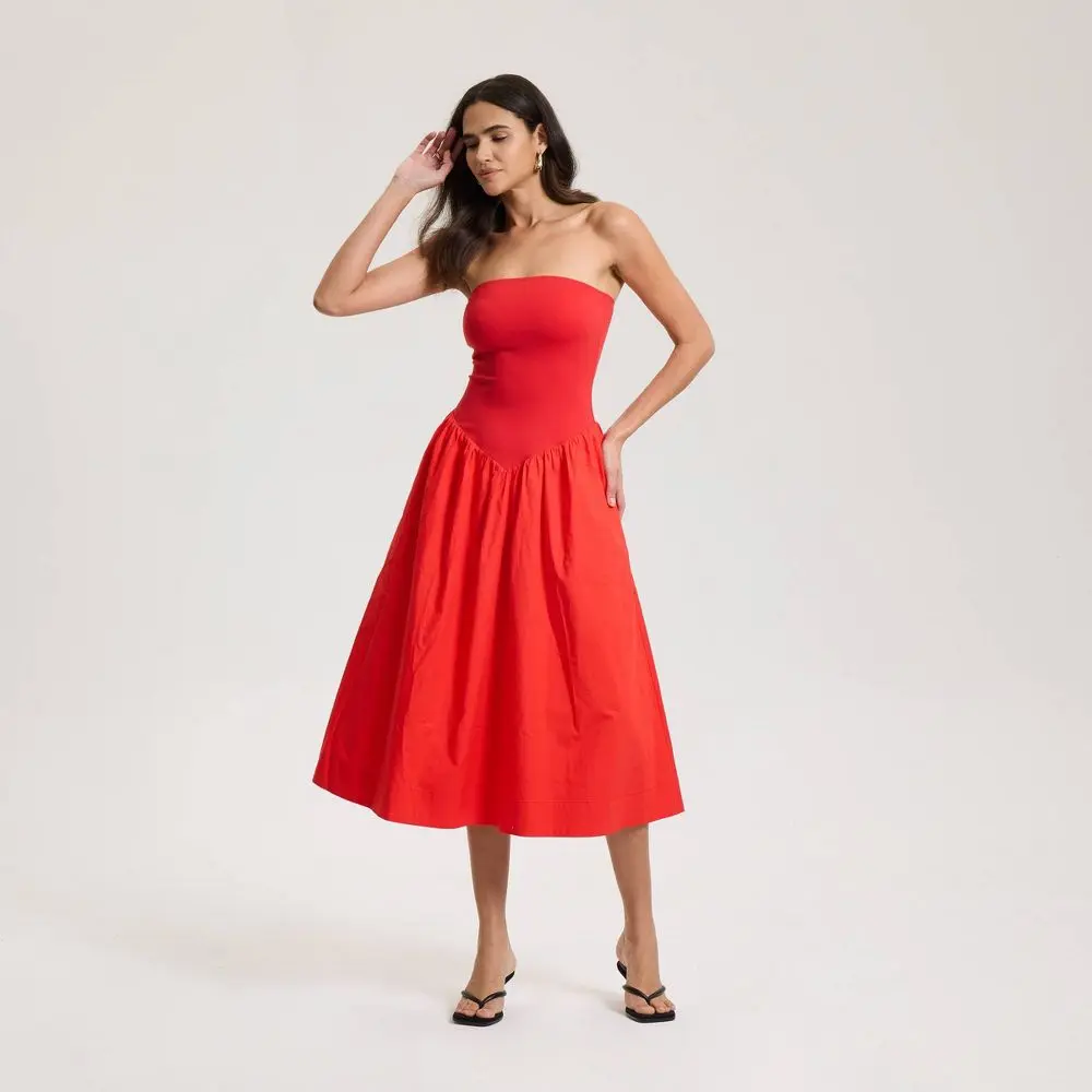 Women's Strapless Tube Knit Spandex Garment Maxi Dress - Casual Style, A New Day, Cotton
