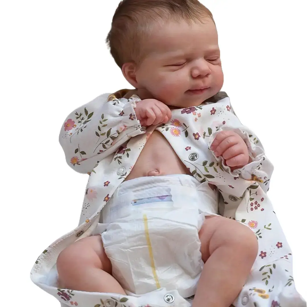 A complete set for the baby Realistic Newborn Baby Doll - Full Vinyl Body Reborn Doll with Rooted Hair, 3D Hand-Painted Soft Skin, Lifelike Sleeping Baby Boy Silicone Doll - Collectible Handmade Giftfor Kids, Birthday, or Christmas