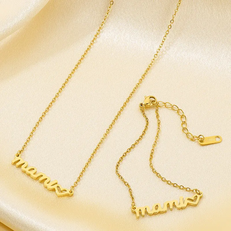 182 English Letters Mama Titanium Steel Necklace Heart Clavicle Chain Mother's Day Gift
