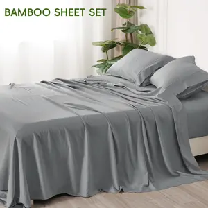3/4PCS Bamboo Sheet Set, Cooling Sheets for Bed Set, Rayon Derived from Bamboo, Breathable & Soft, Deep Pocket Up to 16", Hotel Luxury Silky Bedding for Hot Sleepers