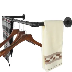 Industrial Style Wall-Mounted Clothing Garment Rack with Hangers, Home Wardrobe Storage Shelf, Closet Organization Wall Hanging Clothes Organizer, Bedroom Accessories for Home Use Over The Door Coat Rack