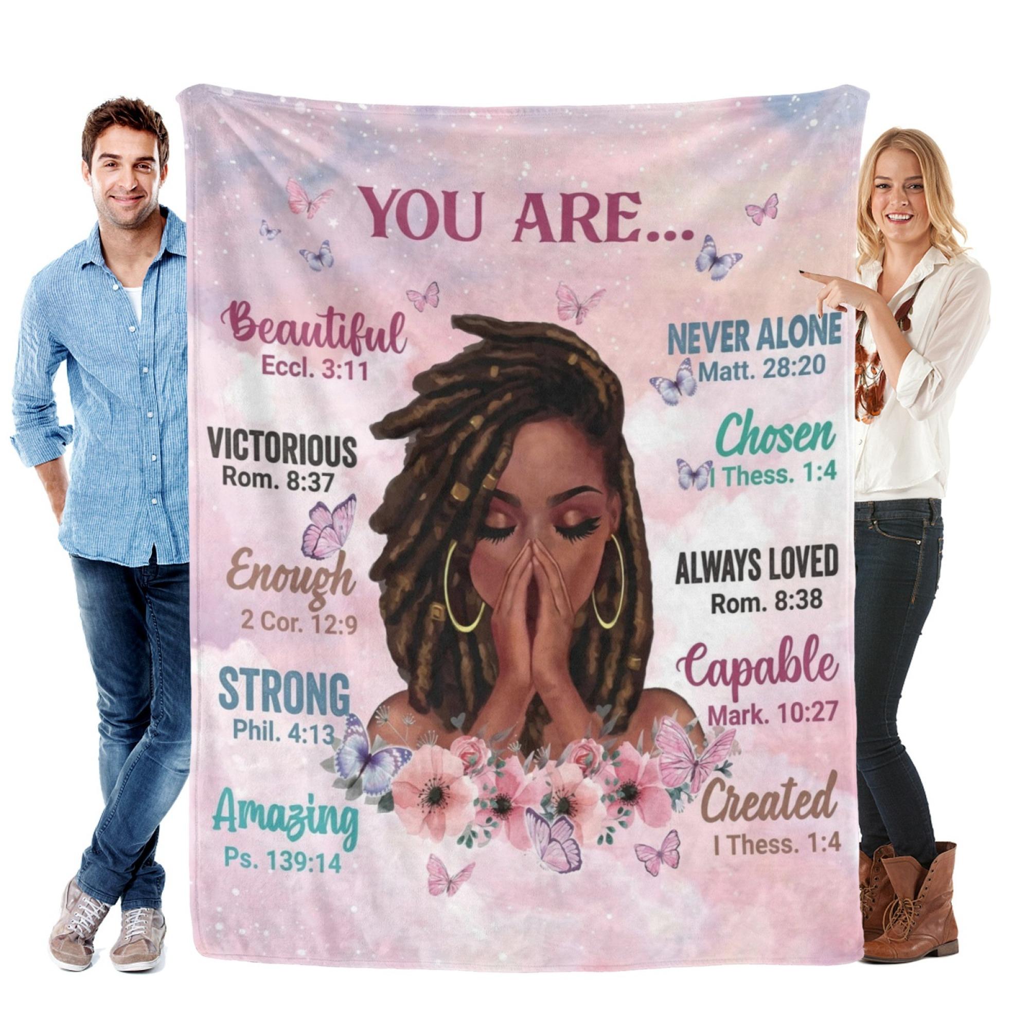 Christian Affirmation Blanket for Women, “You Are” Inspirational Bible Verse Throw, Faith-Based Gift, Religious Encouragement Blanket with Butterfly & Floral Design, Birthday Christmas Gift for Her