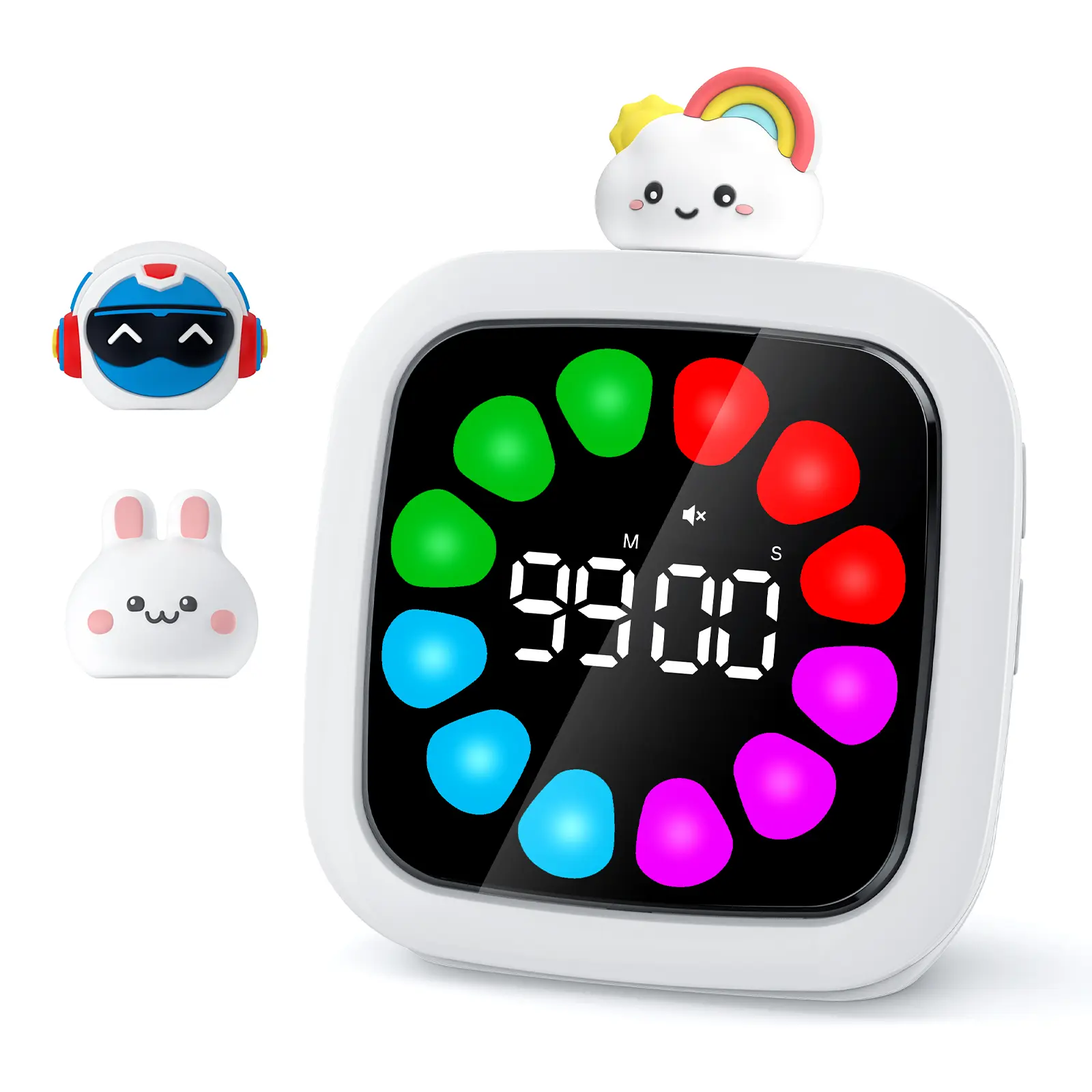Yunbaoit Digital Visual Maths Toy Timer for Kids - Rechargeable Battery Unisex 99-Minute Silent Countdown, Last-Set Memory, 19 Ringtones, 9 DIY Color Petal Displays, Pause, Lights, Sound, Kitchen Egg Timer for Sports, Work