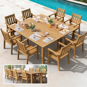 10-Piece HIPS Outdoor Patio Dining Table and Chairs Set with Umbrella Hole, Modern Plastic Dining Set for 8 Person, Durable Outdoor Furniture for Deck, Patio, Backyard with Metal Aluminum Frame