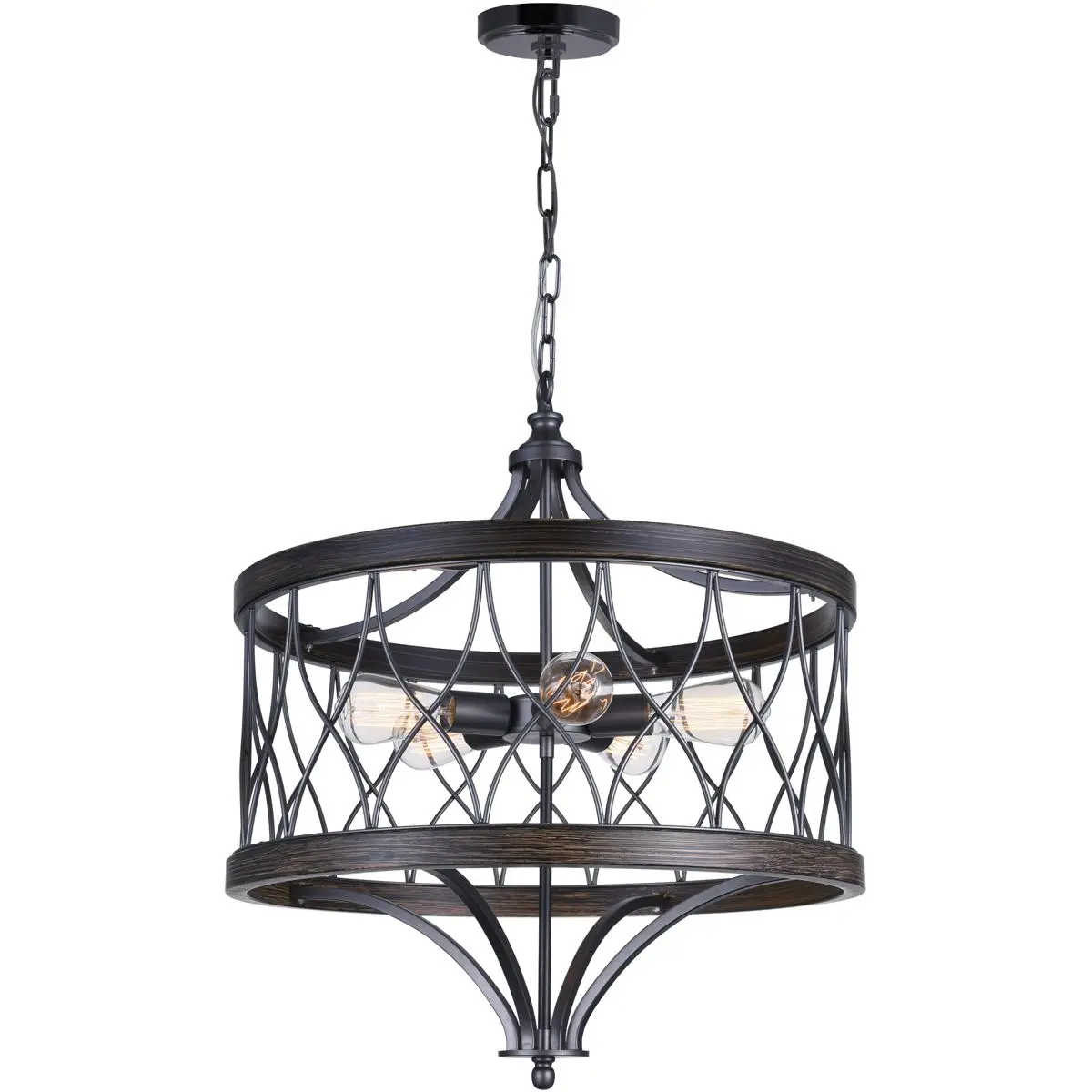 CWI Lighting Amazon 5 Light 23 inch Gun Metal Drum Shade Chandelier Ceiling Light 9966P23-5-242-B