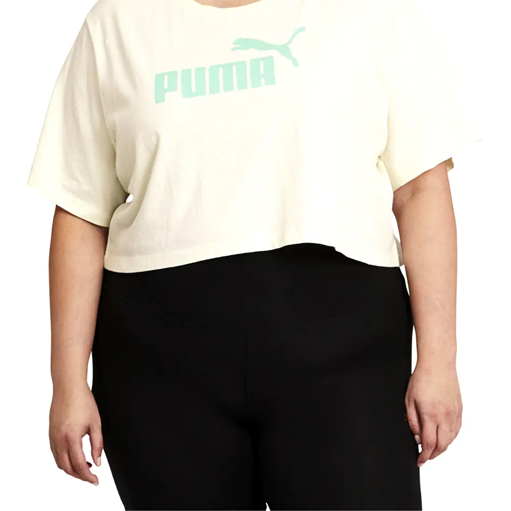PUMA Womens Essential+ Cropped Logo Crew Neck Short Sleeve Pl Casual Tops Casual - Off White