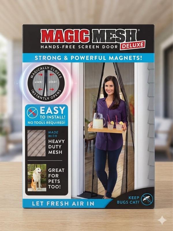 Magic Mesh Hands-Free Screen Door Deluxe - Heavy-Duty Mesh with Powerful Magnets for Pet & Kid Friendly Instant Setup Universal Fit for Single Sliding Doors & RVs
