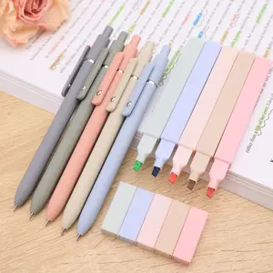 10pcs Gel Pen & Highlighter Pen Set, including 5 Morandi Color Bible Highlighters & 5 Black Ink Gel Pens, Quick-Dry Click Ballpoint, Smooth Writing for Office School Bible Study, Office Stationery
