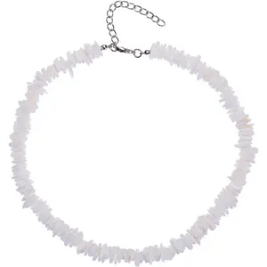valentines gifts Set White Puka Shell Adjustable Chain Necklace Anklet Hawaiian Seashell for Women Beach Necklaces Clam Chips Surfer Jewelry Conch Handmade Bohemian Summer Imitation Cool Fossil Shark Teeth