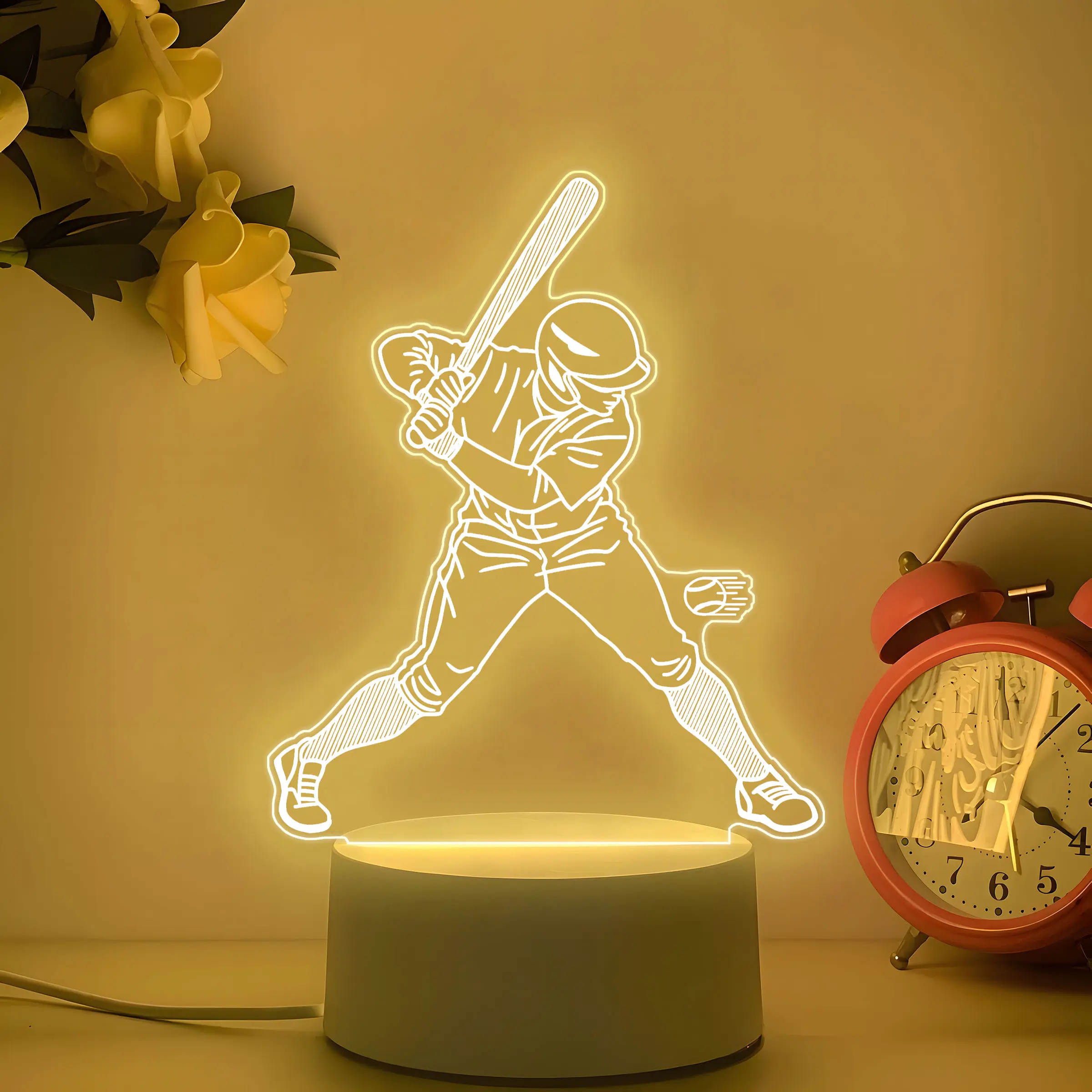 Acrylic Baseball Night Light, Desk Home Decor Lamp, Bedroom Decoration, Nightlight for Bedroom, Gift for Boys Girls, Christmas Present