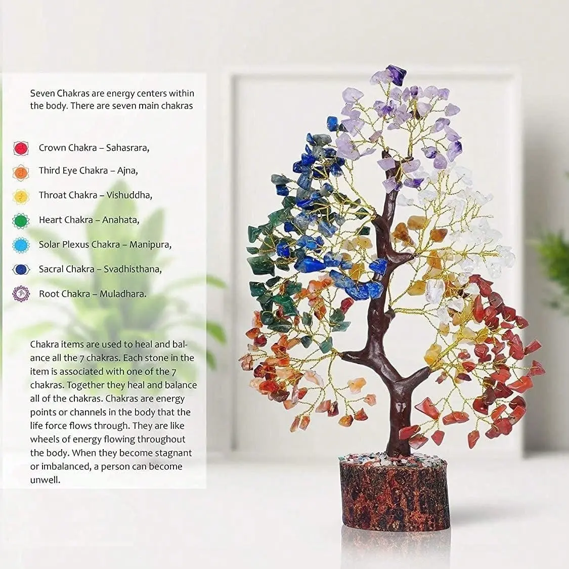 Natural Gemstone Healing Tree Bonsai, Decorative Fake Tree, Crystal Therapy & Energy, Home Decor for Prosperity & Meditation Gift, 10-12 Inches