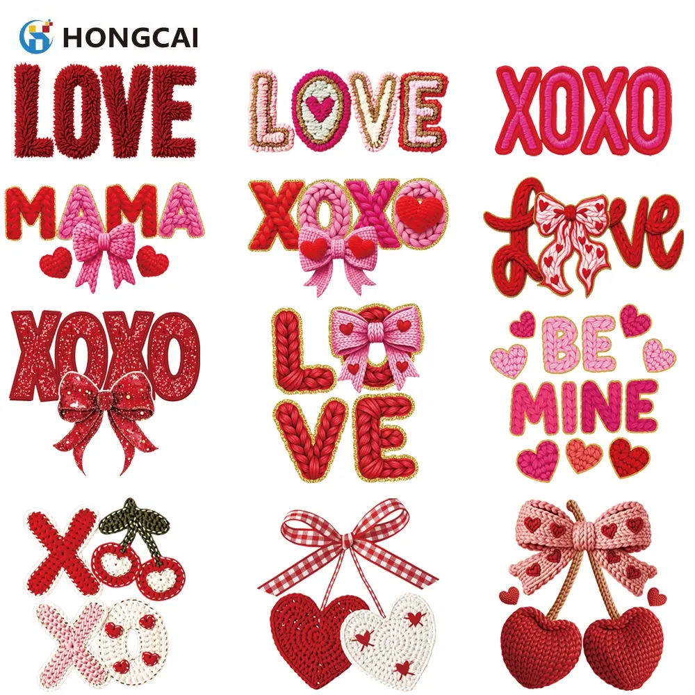 Knitted Embroidery Craft Embroidery Design Heart Love Iron-On Patch, High-Quality Vinyl Transfer Sticker, Easy DIY for T-Shirts, Hoodies, Bags, Valentine's Day Gift