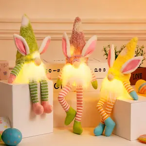 1/3 Easter LED Light Up Bunny Gnome Plush Dolls Faceless Long Leg Elf Hanging Lights Battery Operated Indoor Outdoor Tabletop Window Fireplace Spring Party Decorations