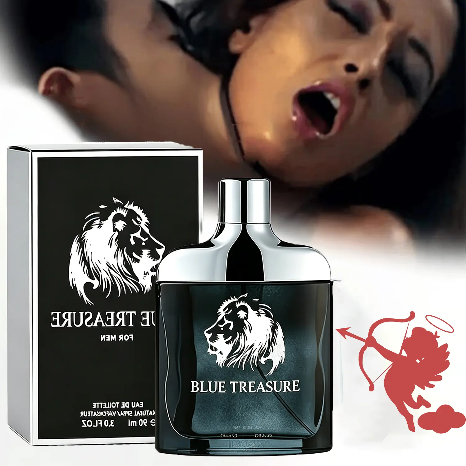 Blue Treasure Men's Perfume/Fragrance-3.0 fl. oz. Eau deCologne, featuring a lion logo and Cupid design-Men's Eaude Cologne, woody, fresh, citrus, and musky notes, long-lasting scent, 90 ml (3.0 fl. oz.), Men's Gift-Back-to-SchoolSeason